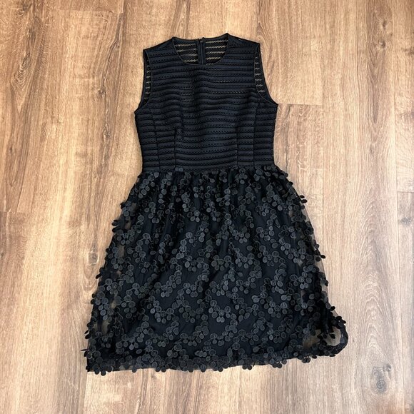 NEW Theory Black Petal Feathered Texture Party Dress Sz 00 - Picture 3 of 15